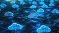 Cloud computing connecting digital clouds with futuristic lines of data flow Royalty Free Stock Photo