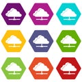 Cloud computing connection icon set color hexahedron Royalty Free Stock Photo