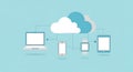 Cloud Computing Connection Laptop, Tablet, Smartphone, Smartwatch Devices Linked to Cloud Royalty Free Stock Photo