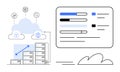 Cloud Data Storage with Analytics Progress Bars and Networking Icons Royalty Free Stock Photo