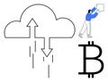 Cloud Computing and Cryptocurrency Concept with Bitcoin Symbol and User Interaction Royalty Free Stock Photo