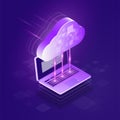 Cloud computing 3d isometric concept. The process of data exchange between the cloud and laptop. Modern web service Royalty Free Stock Photo