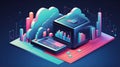 Cloud Computing Dashboard: Isometric Vector, Blender Style, Data Royalty Free Stock Photo