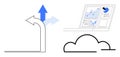 Data Analysis and Cloud Computing Concept with Growth Arrows and Statistical Charts on Laptop Screen Royalty Free Stock Photo