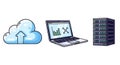 Cloud Computing with Data Analysis: Illustration with Laptop and Servers Royalty Free Stock Photo