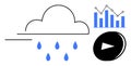 Cloud Technology Data Visualization with Rain, Graphs, and Media Icon Royalty Free Stock Photo