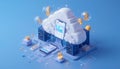 Cloud Computing with Data Analysis on Phone Isometric Illustration Concept Royalty Free Stock Photo