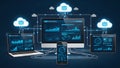 Cloud computing and data analytics across multiple devices Royalty Free Stock Photo