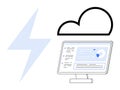 Cloud Computing and Data Analytics Concept with Lightning and Monitor Royalty Free Stock Photo