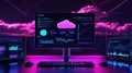 Cloud computing data analytics dashboard with neon glowing interface Royalty Free Stock Photo
