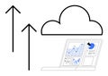 Cloud Data Upload and Analytics with Arrows and Graph Display Royalty Free Stock Photo