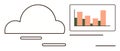 Cloud Computing with Data Analytics Illustrated Through Simple Flat Design Elements Royalty Free Stock Photo