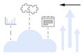 Cloud Computing with Data Analytics, Puzzle Integration, Calendar Scheduling, and Growth Arrows Royalty Free Stock Photo