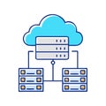 Cloud computing data center network architecture servers connected to cloud symbol icon Royalty Free Stock Photo