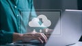 Cloud Computing Data Download and Upload Concept with Person Using Laptop Royalty Free Stock Photo