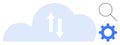Cloud Computing with Data Exchange Arrows, Search Icon, and Cogwheel Symbolizing Optimization Royalty Free Stock Photo