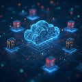 Cloud Computing Data Flow with Abstract Server Icons and Nodes Royalty Free Stock Photo