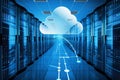 Cloud Computing Data Flow in Futuristic Server Room, Cloud Technology, Big Data Storage Royalty Free Stock Photo