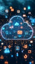 Cloud computing data icons float symbolizing digital services digital services illustration data network storage global access Royalty Free Stock Photo