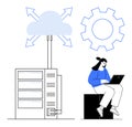 Cloud Computing and Data Management Featuring Server, Cloud, and Laptop User Royalty Free Stock Photo