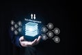Cloud computing data management technology system for computer network cyber security or database file document transfer and Royalty Free Stock Photo