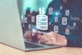 Cloud computing data management technology system for computer network cyber security or database file document transfer and Royalty Free Stock Photo