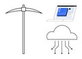 Cloud Computing and Data Mining Representation with Pickaxe, Cloud Network, and Laptop Interface Royalty Free Stock Photo