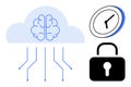 Cloud Computing Security Concept with Brain, Lock, and Time Symbol Royalty Free Stock Photo
