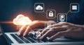 Cloud computing and data security concept with hands typing on a laptop keyboard Royalty Free Stock Photo