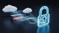Cloud Computing Data Security Connection with Digital Lock and Server Infrastructure Network Royalty Free Stock Photo