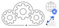 Cloud Computing and Data Security Concept with Gears, Global Network Symbol, and Shield Icon Royalty Free Stock Photo