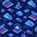 Cloud Computing and Data Security Isometric Pattern Royalty Free Stock Photo