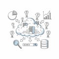 Cloud computing data storage and analysis illustration Royalty Free Stock Photo
