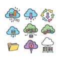 Cloud Computing and Data Storage Cartoon Icons Set Royalty Free Stock Photo