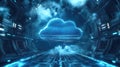 Cloud computing data storage concept in futuristic tunnel Royalty Free Stock Photo