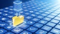 Cloud Computing Data Storage File Transfer Digital Network Blue Background 3D Render Royalty Free Stock Photo
