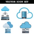Cloud computing and data storage icon set with servers and clouds technology and internet concepts Royalty Free Stock Photo