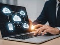 Cloud computing and data storage on laptop screen with businessman working Royalty Free Stock Photo
