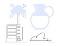 Cloud Computing and Data Storage Concept with Server, Cloud Symbol, and Jug Illustration Royalty Free Stock Photo