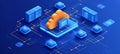 Cloud Computing and Data Storage Network A 3D Isometric Illustration on a Blue Background Royalty Free Stock Photo