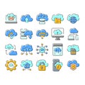 Cloud computing data storage network technology outline icons Royalty Free Stock Photo