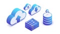 Cloud Computing, Data Storage, and Server Infrastructure Isometric Icons Set Royalty Free Stock Photo