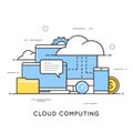 Cloud computing, data storage, web services. Flat line art style concept. Editable stroke. Royalty Free Stock Photo