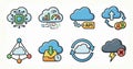 Cloud Computing and Data Technology Cartoon Icons Set Royalty Free Stock Photo
