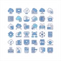 Cloud Computing and Data Technology Icon Set in Blue Outline Style Royalty Free Stock Photo