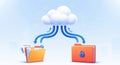 Cloud computing data transfer concept showing files moving from folders to cloud storage Royalty Free Stock Photo
