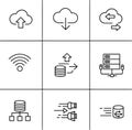 Cloud Computing, Data Transfer, and Networking Icon Set: Line Art Vector Royalty Free Stock Photo