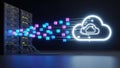 Cloud computing data transfer from servers, hosting and storage technology concept, modern digital transformation Royalty Free Stock Photo