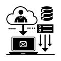 Cloud computing data transfer to laptop and server with user icon database Royalty Free Stock Photo