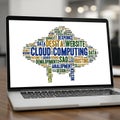 Cloud Computing and Data Word Cloud on Laptop Royalty Free Stock Photo